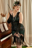 Dark Green Sequined 1920s Plus Size Flapper Dress with 20s Accessories Set