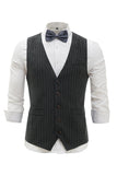 Dark Grey Pinstriped Men's Vest with 5 Pieces Accessories Set