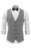Light Grey Pinstriped Men's Vest with 5 Pieces Accessories Set