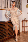 Sparkly Champagne Sequins Fringed 1920s Dress with Accessories Set