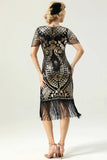 Black Sequins Fringed Cap Sleeves 1920s Dress with Accessories Set