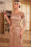 Sparkly Champagne Long Sequins Fringed 1920s Dress with Accessories Set