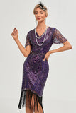 Dark Purple Beading Fringes 1920s Dress with Accessories Set