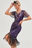 Dark Purple Beading Fringes 1920s Dress with Accessories Set