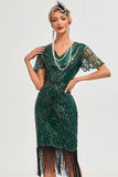 Beading Dark Green Glitter Fringes Flapper Dress with Accessories Set
