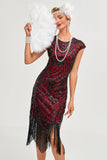 Burgundy Fringes Sparkly Flapper Dress with Accessories Set
