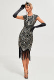 Sparkly Fringes Black Golden Flapper Dress with Accessories Set