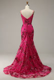 Fuchsia Sequins Print Mermaid Ball Dress