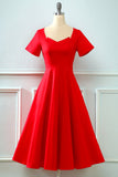 Square Collar Retro Red 1950's Dress