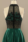 Dark Green A-Line Long Floral Appliqued Formal Dress
