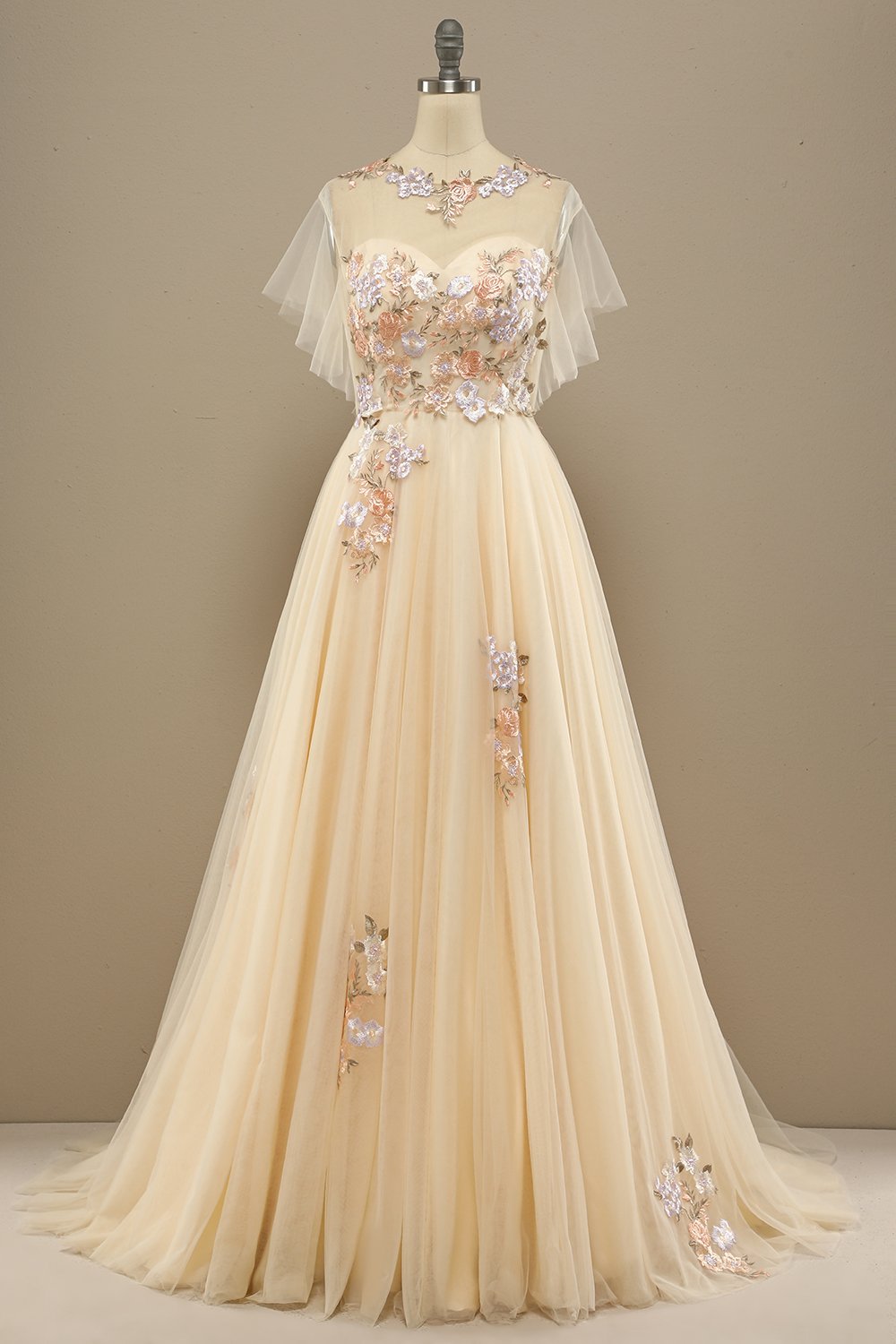 Yellow Long Prom Dress With Appliques