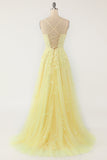 Yellow Spaghetti Straps Ball Dress