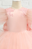 Pink High-low Tulle Flower Girl Dress with Bow