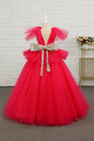 Fuchsia Tulle Flower Girl Dress with Sequins Bow