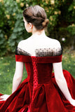 Burgundy Off-the-Shoulder Velvet Party Dress