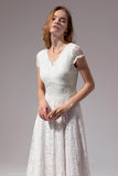 White V Neck Midi Lace Dress