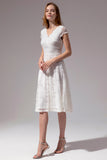 White V Neck Midi Lace Dress