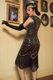 Black Gatsby Glitter Fringe 1920s Flapper Dress