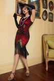 Red & Black Glitter Fringe 1920s Flapper Dress