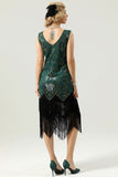 Dark Green Beaded Glitter Fringe 1920s Flapper Dress