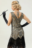 Black Sequins V-neck Glitter Fringe 1920s Dress
