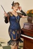 Blue Fringes Sequin Plus Size 1920s Dress
