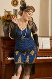 Blue Fringes Sequin Plus Size 1920s Dress