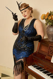 Sequin Royal Blue Plus Size 1920s Flapper Dress
