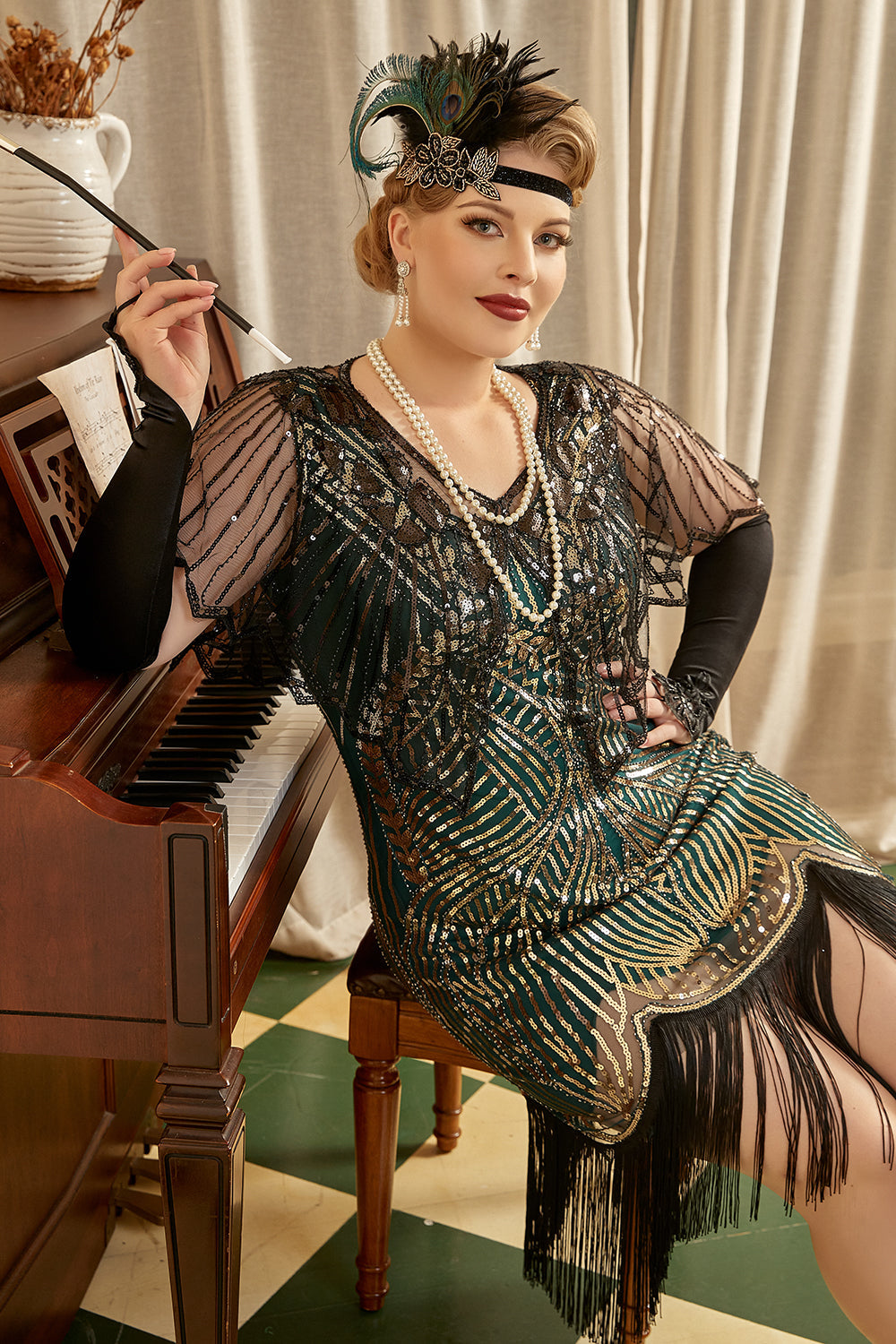 Plus Size 1920s Green Sequined Flapper Dresses