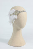 Blush 1920s Beaded Sequin Headband with Feather