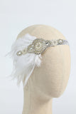Blush 1920s Beaded Sequin Headband with Feather