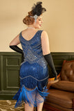 Royal Blue Plus Size 1920s Dress With Fringes