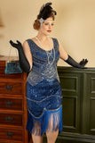 Royal Blue Plus Size 1920s Dress With Fringes