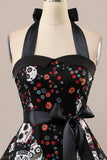 Vintage Skull Printed Halloween Pin Up Dress