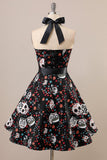 Vintage Skull Printed Halloween Pin Up Dress