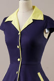 Navy Vintage 1950s Dress With Pockets