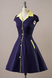 Navy Vintage 1950s Dress With Pockets