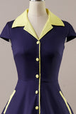 Navy Vintage 1950s Dress With Pockets