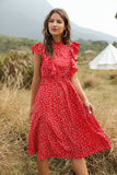 Red Ruffled Midi Boho Dress