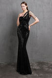 Gold Mermaid One-Shoulder Sequin Bal Dress