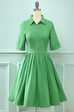 Green Button Vintage 1950s Dress
