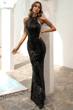 Black Mermaid Floor-Length Sequin Evening Party Ball Dress