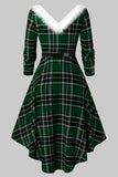 V Neck Long Sleeved Plaid Christmas Dress