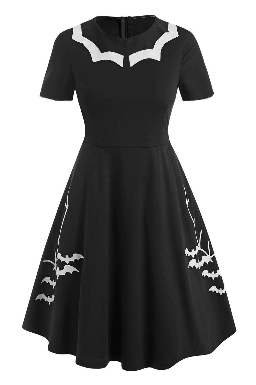 Black Bat Print Halloween Dress