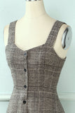 Straps Plaid Vintage Dress with Buttons