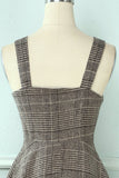 Straps Plaid Vintage Dress with Buttons