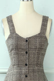 Straps Plaid Vintage Dress with Buttons