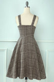 Straps Plaid Vintage Dress with Buttons