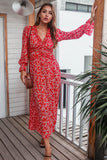 Red Floral Print Casual Dress