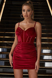 Red Spaghetti Straps Fish Bone Party Dress